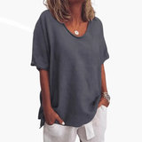 Women's Crew Neck T-Shirt – Short Sleeve, Pull-On Style & Woven Fabric