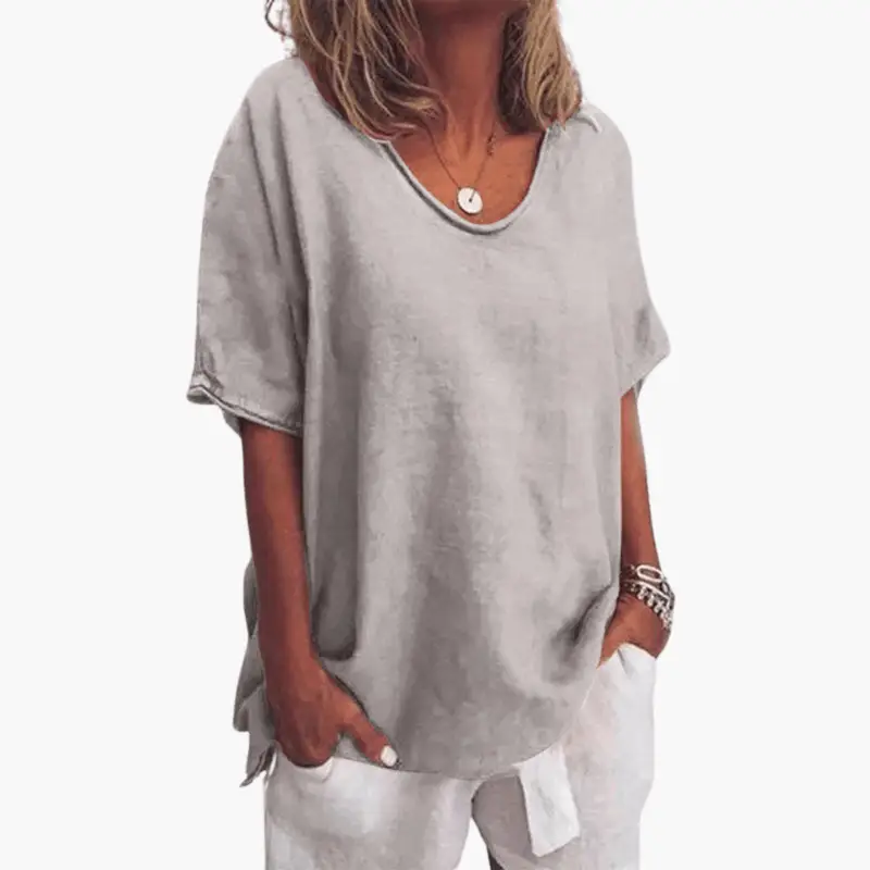 Women's Crew Neck T-Shirt – Short Sleeve, Pull-On Style & Woven Fabric