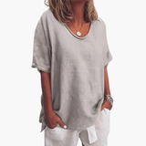 Women's Crew Neck T-Shirt – Short Sleeve, Pull-On Style & Woven Fabric