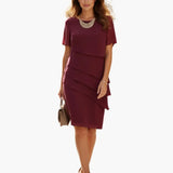 Women's Knee-Length Dress – Defined Waist, Side Pockets & Short Sleeve