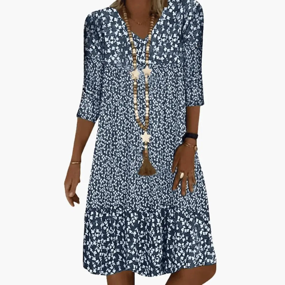 Women's Round Neck Dress – Long Sleeves, Mid-Length Hem & Straight Fit
