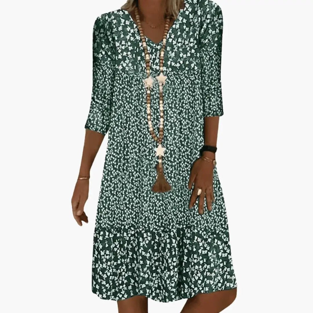 Women's Round Neck Dress – Long Sleeves, Mid-Length Hem & Straight Fit