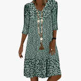 Women's Round Neck Dress – Long Sleeves, Mid-Length Hem & Straight Fit