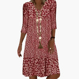 Women's Round Neck Dress – Long Sleeves, Mid-Length Hem & Straight Fit