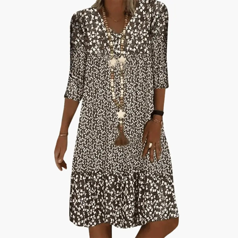 Women's Round Neck Dress – Long Sleeves, Mid-Length Hem & Straight Fit