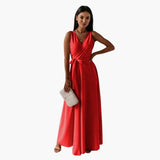 Women's Dress – V-Neckline, Straight Fit & Plain Woven Finish
