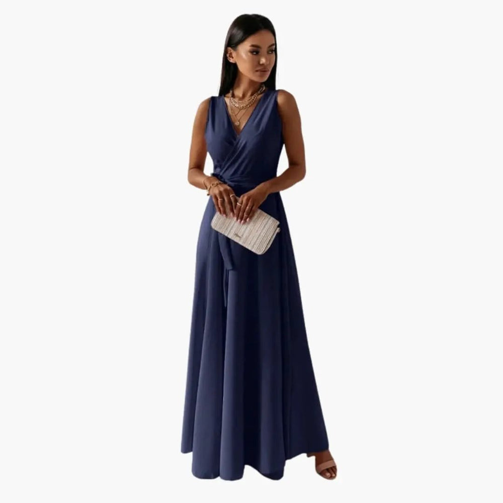 Women's Dress – V-Neckline, Straight Fit & Plain Woven Finish