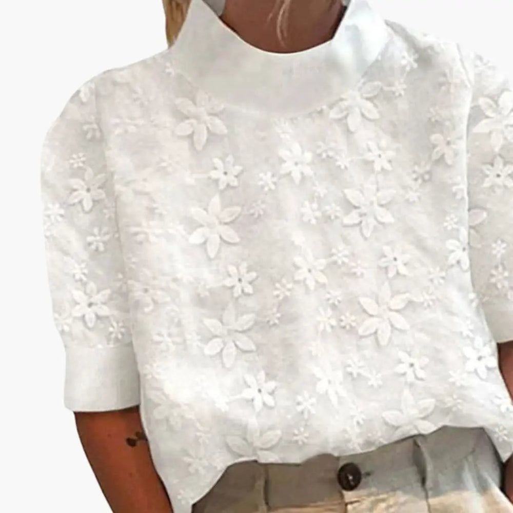 Women's Blouse – Embroidered, Stand Collar & Long Sleeve