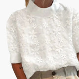 Women's Blouse – Embroidered, Stand Collar & Long Sleeve