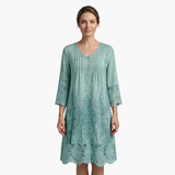 Women's Midi Dress – Embroidered, Short Sleeve & Defined Waist