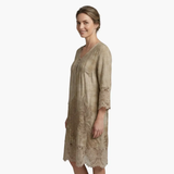 Women's Midi Dress – Embroidered, Short Sleeve & Defined Waist