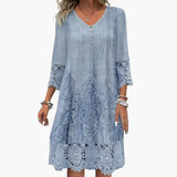 Women's Midi Dress – Embroidered, Short Sleeve & Defined Waist