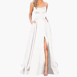 Women's Evening Dress – U-Neck Design, High Side Slit & Floor-Length Skirt