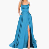 Women's Evening Dress – U-Neck Design, High Side Slit & Floor-Length Skirt