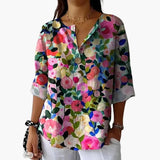 Women's Floral Blouse – Long Sleeve, Collared Neckline & Button-Down Closure