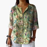 Women's Floral Blouse – Long Sleeve, Collared Neckline & Button-Down Closure