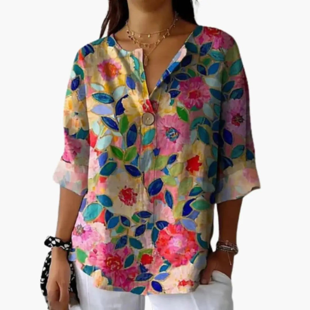 Women's Floral Blouse – Long Sleeve, Collared Neckline & Button-Down Closure