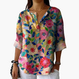 Women's Floral Blouse – Long Sleeve, Collared Neckline & Button-Down Closure