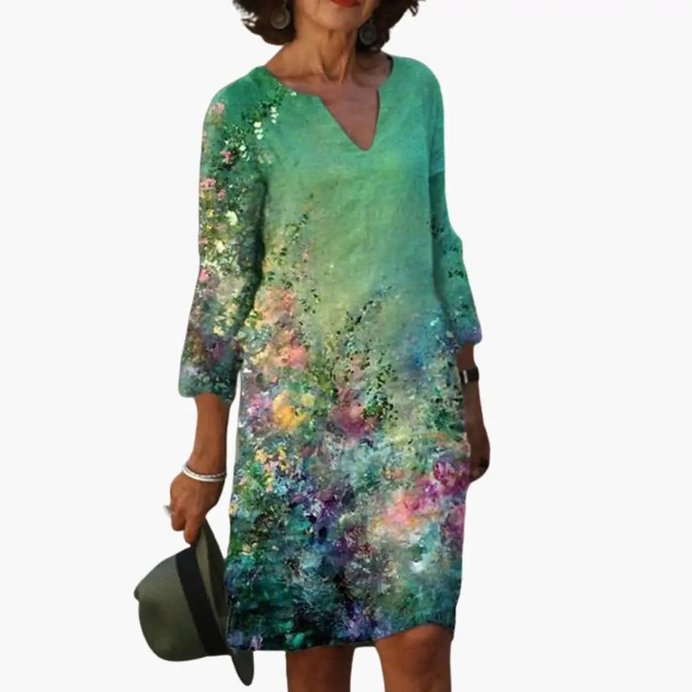 Floral Dress – Women's, Round Neckline & Short Sleeves