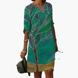 Floral Dress – Women's, Round Neckline & Short Sleeves