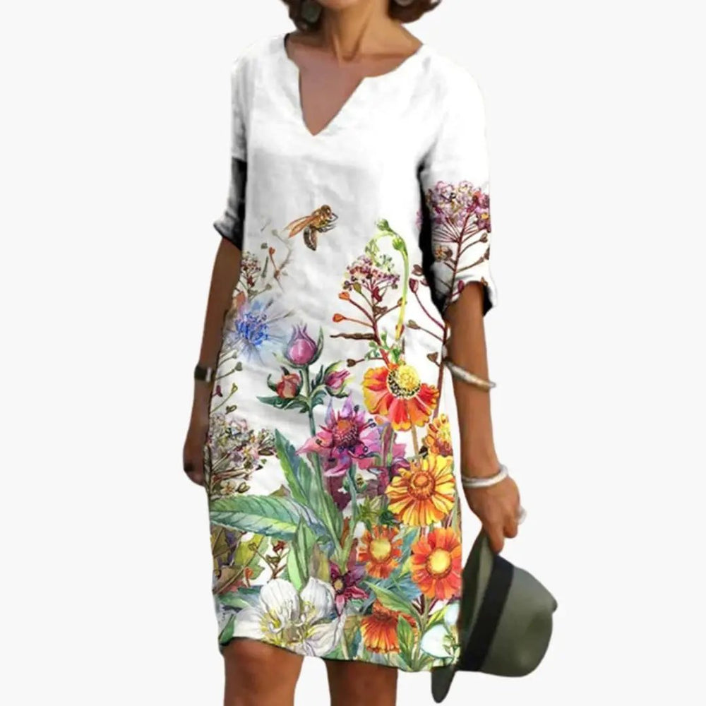 Floral Dress – Women's, Round Neckline & Short Sleeves