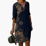 Floral Dress – Women's, Round Neckline & Short Sleeves