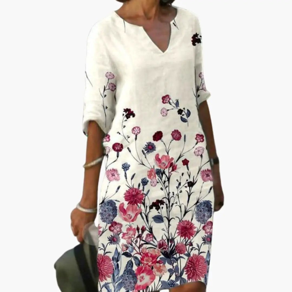 Floral Dress – Women's, Round Neckline & Short Sleeves