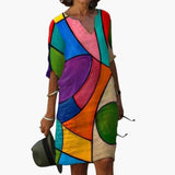 Floral Dress – Women's, Round Neckline & Short Sleeves