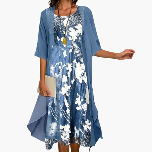 Women's Floral Maxi Dress with Cardigan Set
