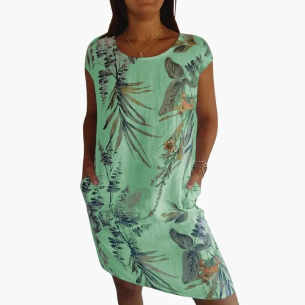 Women's Midi Dress – Floral Print, Short Sleeves & Loose Fit