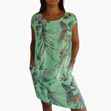 Women's Midi Dress – Floral Print, Short Sleeves & Loose Fit