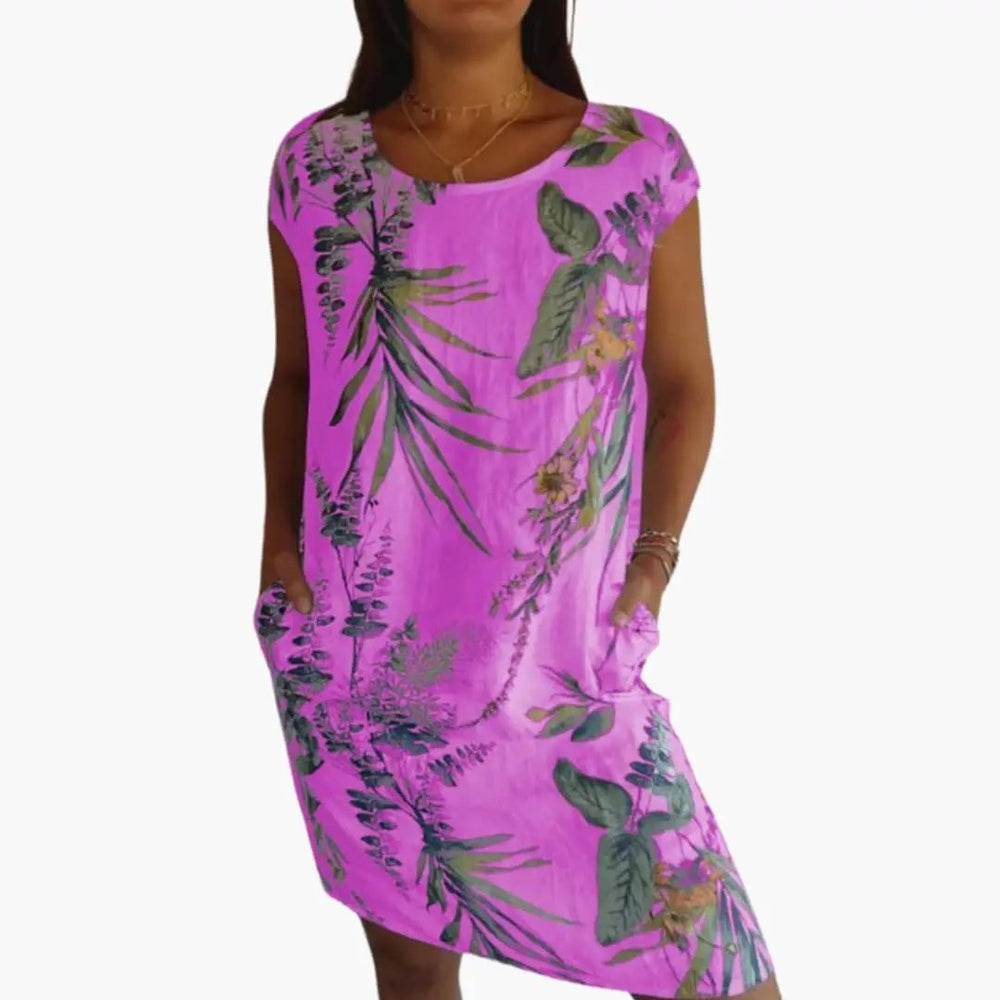Women's Midi Dress – Floral Print, Short Sleeves & Loose Fit