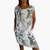 Women's Midi Dress – Floral Print, Short Sleeves & Loose Fit