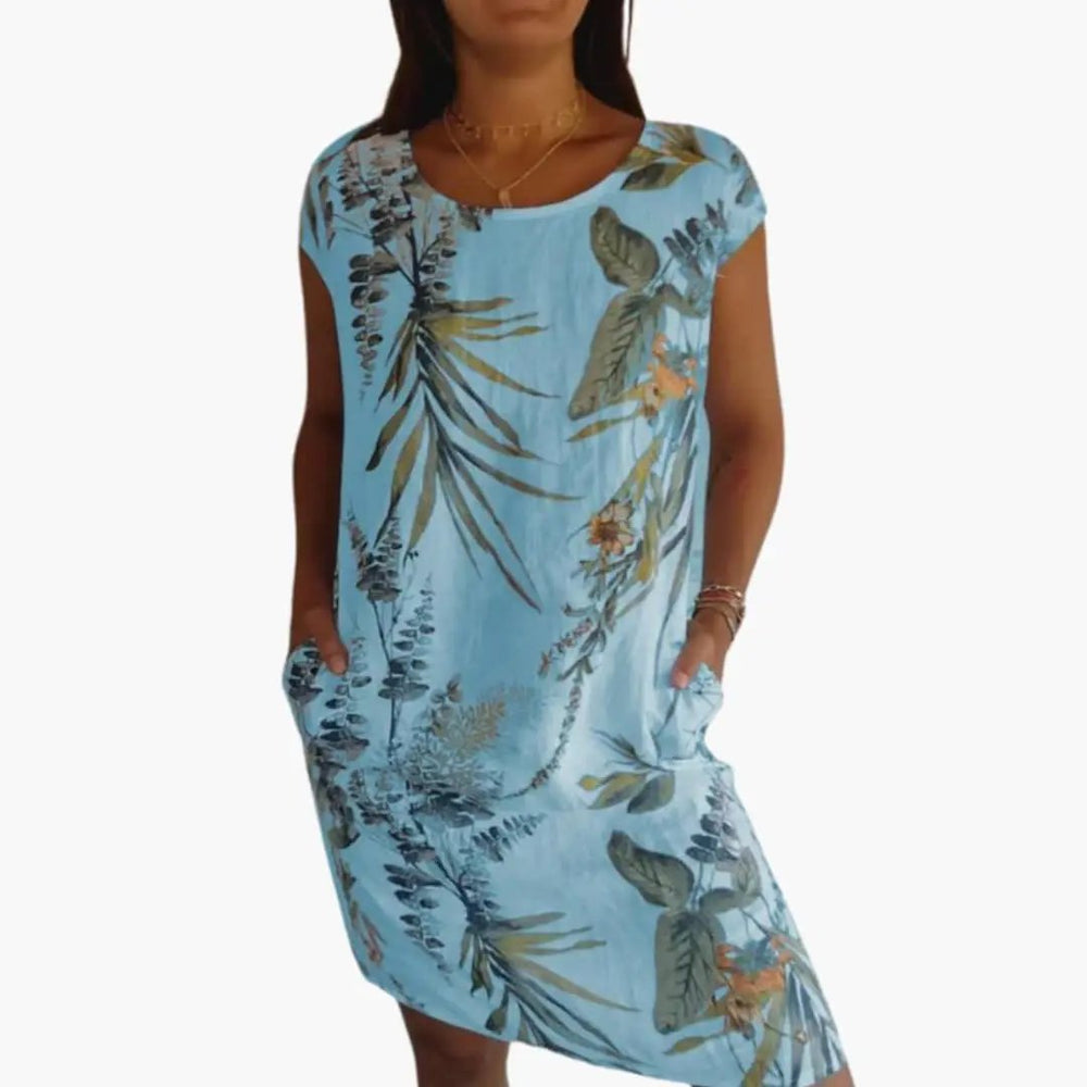 Women's Midi Dress – Floral Print, Short Sleeves & Loose Fit