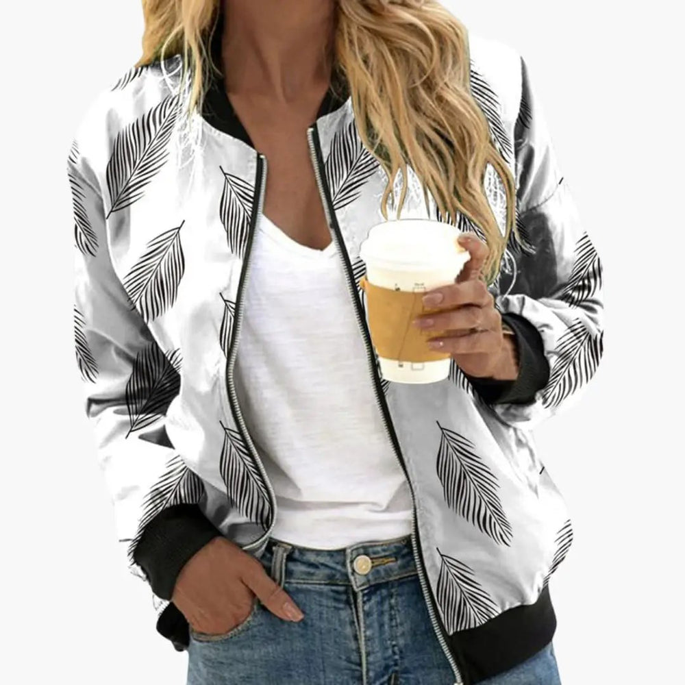 Women's Bomber Jacket – Floral Print, Zip Closure & Side Pockets