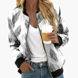 Women's Bomber Jacket – Floral Print, Zip Closure & Side Pockets