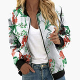 Women's Bomber Jacket – Floral Print, Zip Closure & Side Pockets