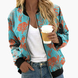 Women's Bomber Jacket – Floral Print, Zip Closure & Side Pockets