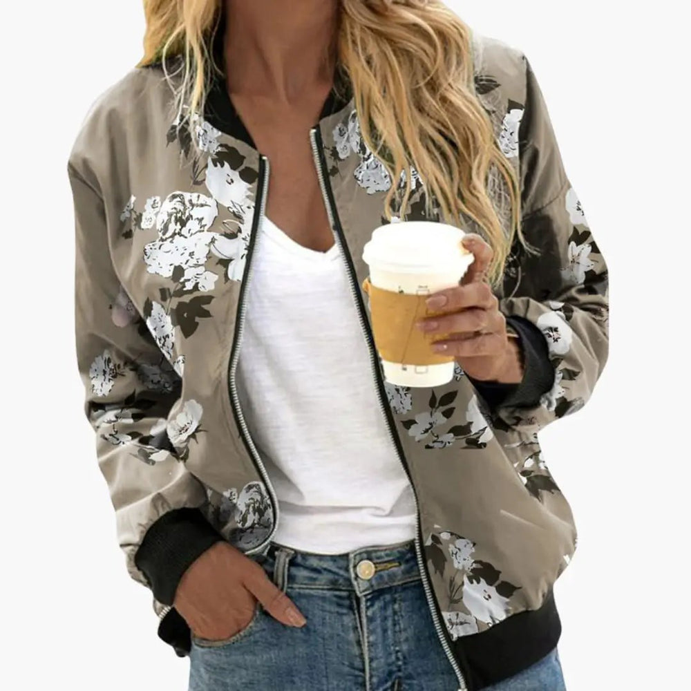 Women's Bomber Jacket – Floral Print, Zip Closure & Side Pockets