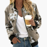 Women's Bomber Jacket – Floral Print, Zip Closure & Side Pockets