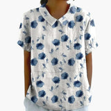 Women's Blouse – Floral Print, Crew Neck & Short Sleeve