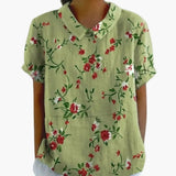 Women's Blouse – Floral Print, Crew Neck & Short Sleeve