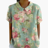 Women's Blouse – Floral Print, Crew Neck & Short Sleeve
