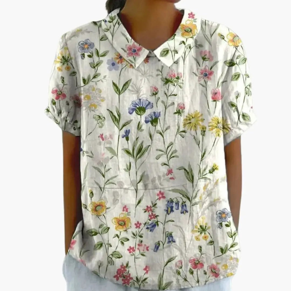Women's Blouse – Floral Print, Crew Neck & Short Sleeve