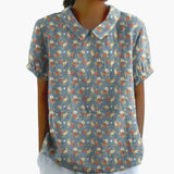 Women's Blouse – Floral Print, Crew Neck & Short Sleeve