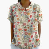 Women's Blouse – Floral Print, Crew Neck & Short Sleeve
