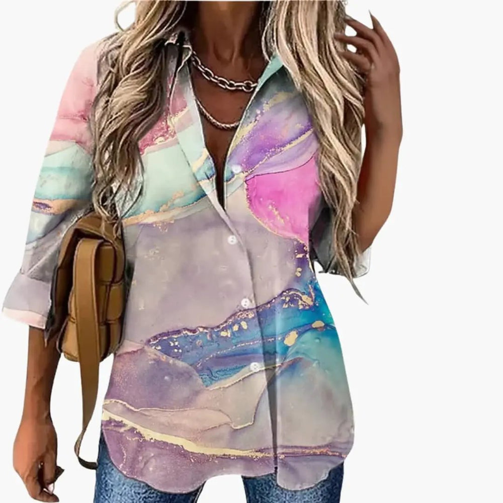 Women's Floral Print Blouse – Round Neck, Long Sleeve & Woven Fabric