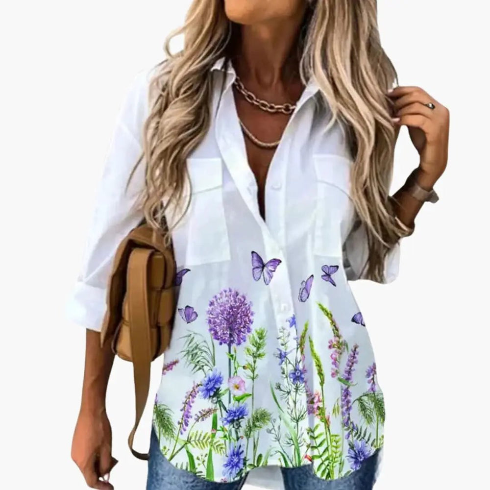Women's Floral Print Blouse – Round Neck, Long Sleeve & Woven Fabric