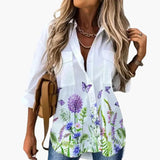 Women's Floral Print Blouse – Round Neck, Long Sleeve & Woven Fabric