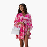 Women's Dress – Floral, V-Neck & Ruffle Hem